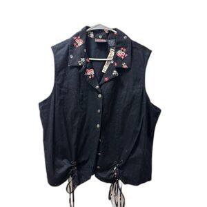 Ozark Mountain Jean Co Vest Top Black Western Paisley Lace Up Deadstock VTG XL